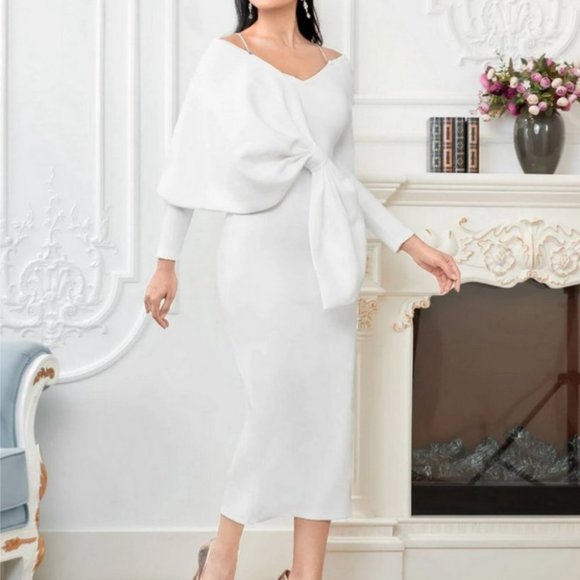 . Dresses & Skirts - elegant giant bow detail split back dress fancy party white